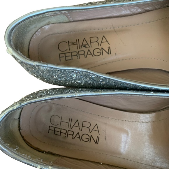 Chiara Ferragni Silver Glitter 'Flirting' Flats sz 35 - Picture 7 of 8
